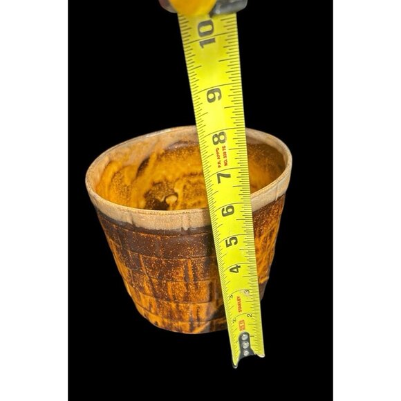 Vintage 1970s Ceramic Gold Drip Glaze Basket Style Planter Pot 6" Marked - Picture 10 of 12